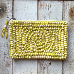 Vintage Linen Beaded Zip Bag